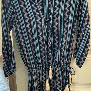 Navy Blue Long Sleeve Dress with Tassels